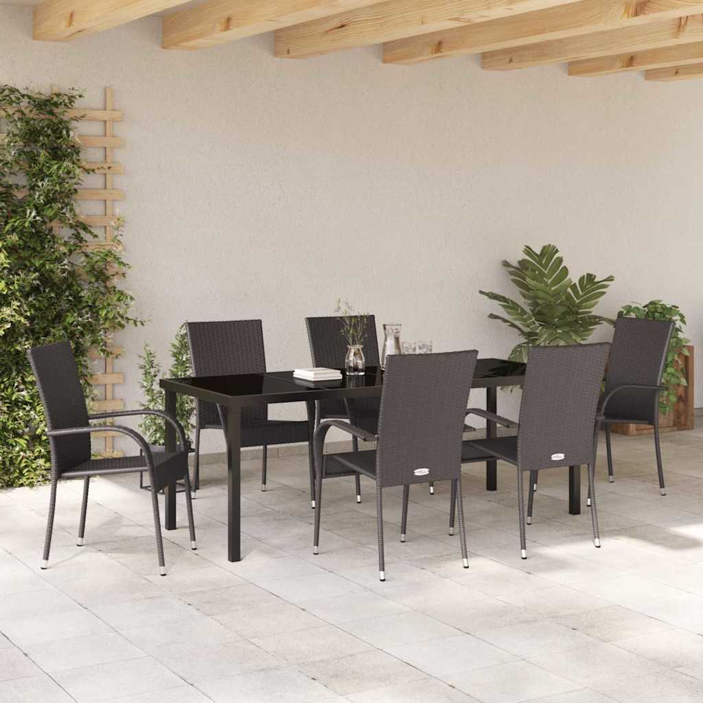 Garden Dining Set 7 pcs Brown Powder-Coated Steel