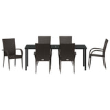 Garden Dining Set 7 pcs Brown Powder-Coated Steel