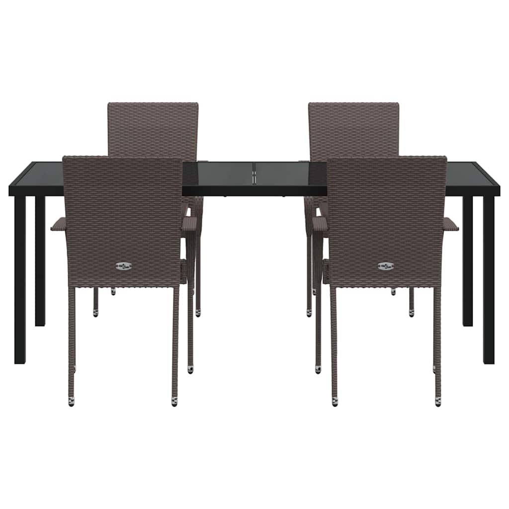 Garden Dining Set 5 pcs Brown Powder-Coated Steel