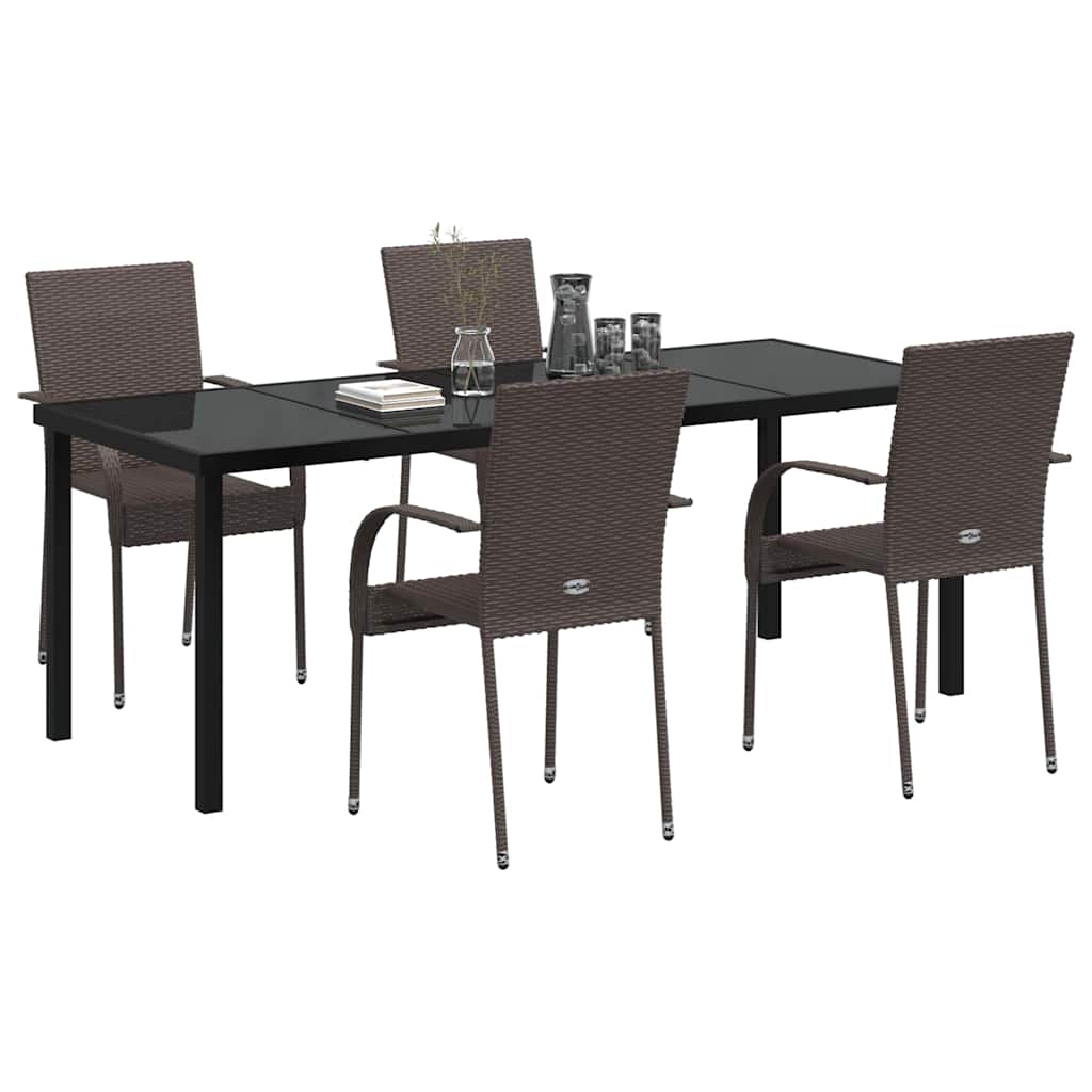 Garden Dining Set 5 pcs Brown Powder-Coated Steel
