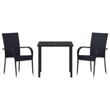 Garden Dining Set 3 pcs Black Poly rattan