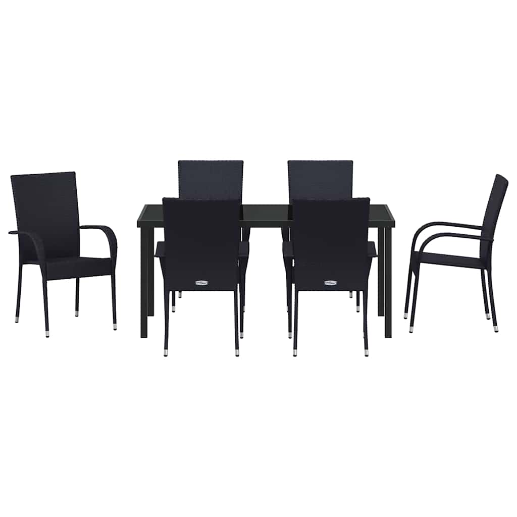 Garden Dining Set 7 pcs Black Poly rattan