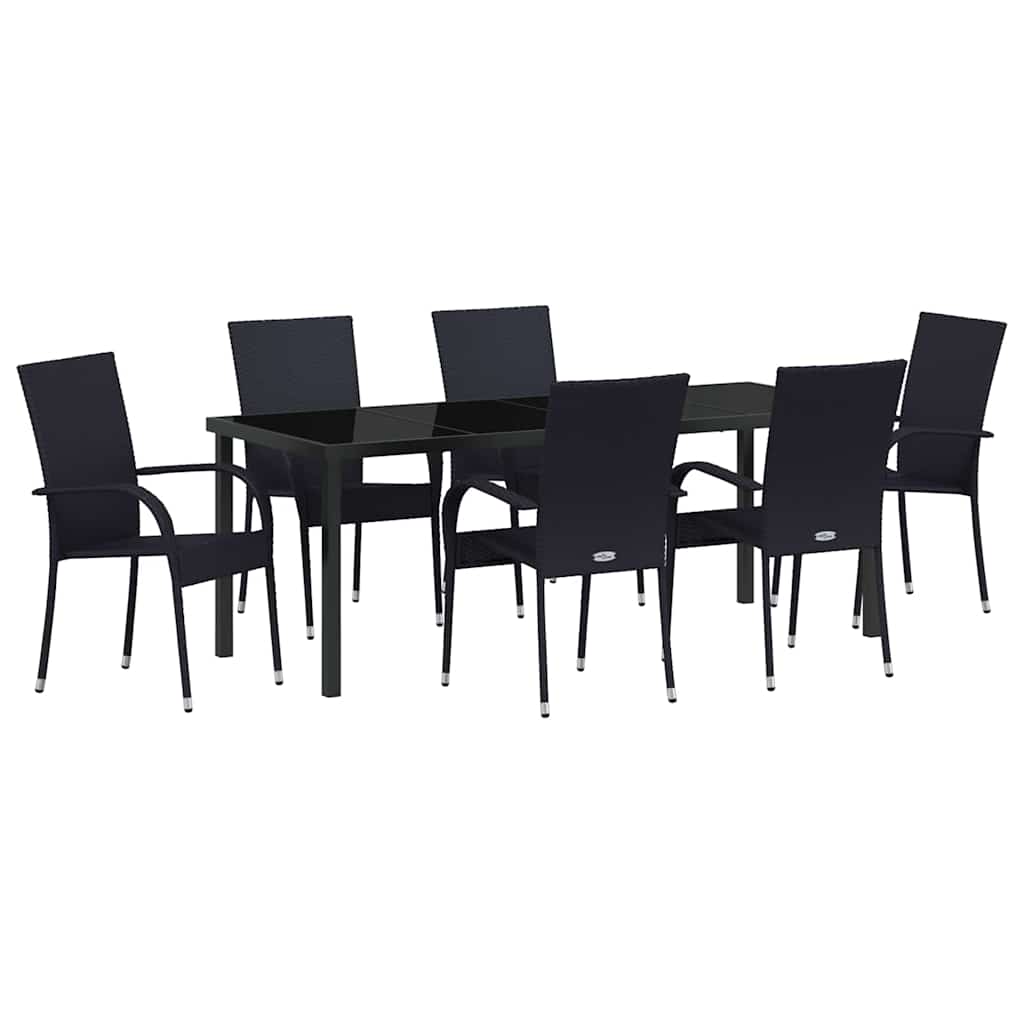 Garden Dining Set 7 pcs Black Powder-Coated Steel