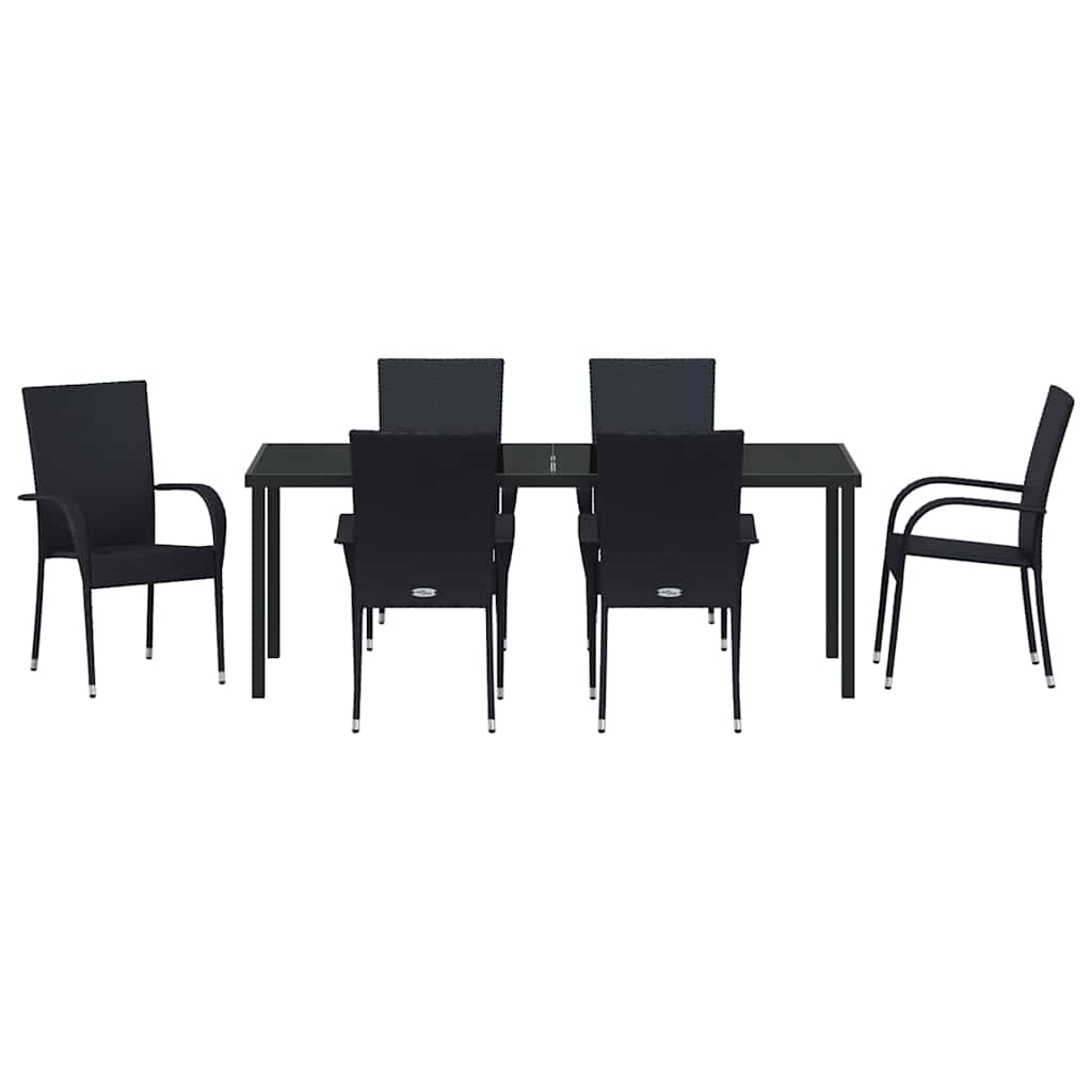 Garden Dining Set 7 pcs Black Powder-Coated Steel