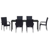 Garden Dining Set 7 pcs Black Powder-Coated Steel