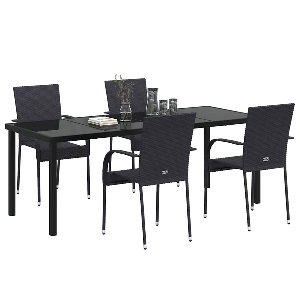 Garden Dining Set 5 pcs Black Powder-Coated Steel