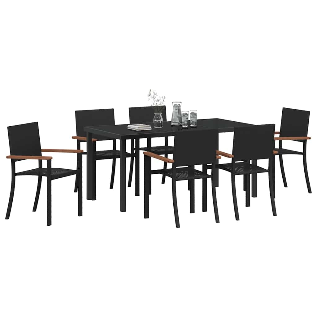 Garden Dining Set 7 pcs Black Poly rattan
