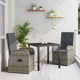 Garden Dining Set with Cushion 3 pcs Grey Poly Rattan