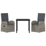 Garden Dining Set with Cushion 3 pcs Grey Poly Rattan