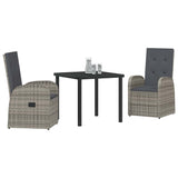 Garden Dining Set with Cushion 3 pcs Grey Poly Rattan