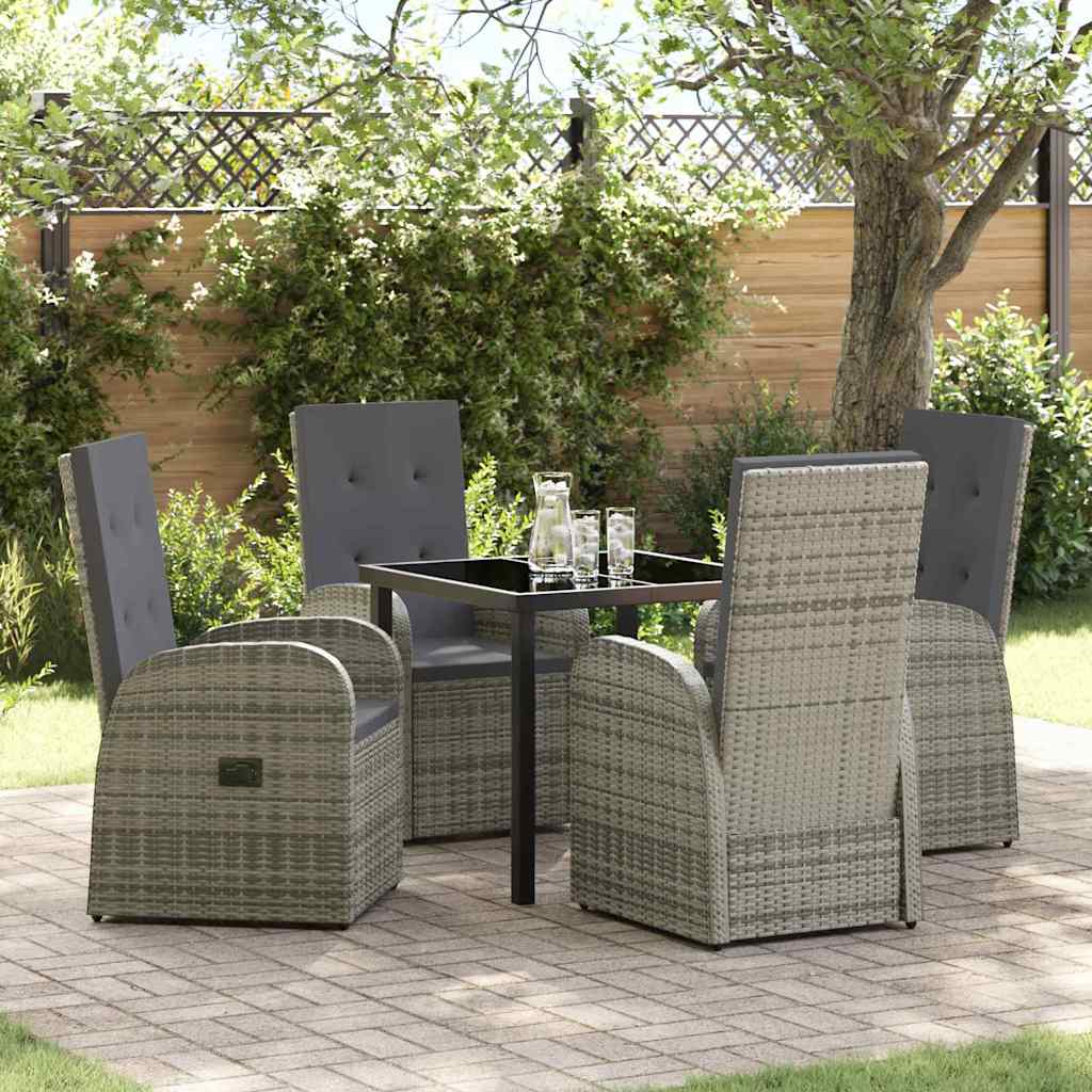 Garden Dining Set with Cushion 5 pcs Grey Poly Rattan