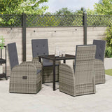 Garden Dining Set with Cushion 5 pcs Grey Poly Rattan