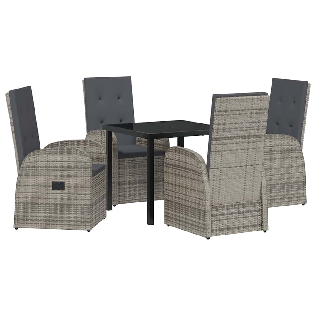Garden Dining Set with Cushion 5 pcs Grey Poly Rattan