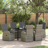 Garden Dining Set with Cushion 7 pcs Grey Poly Rattan