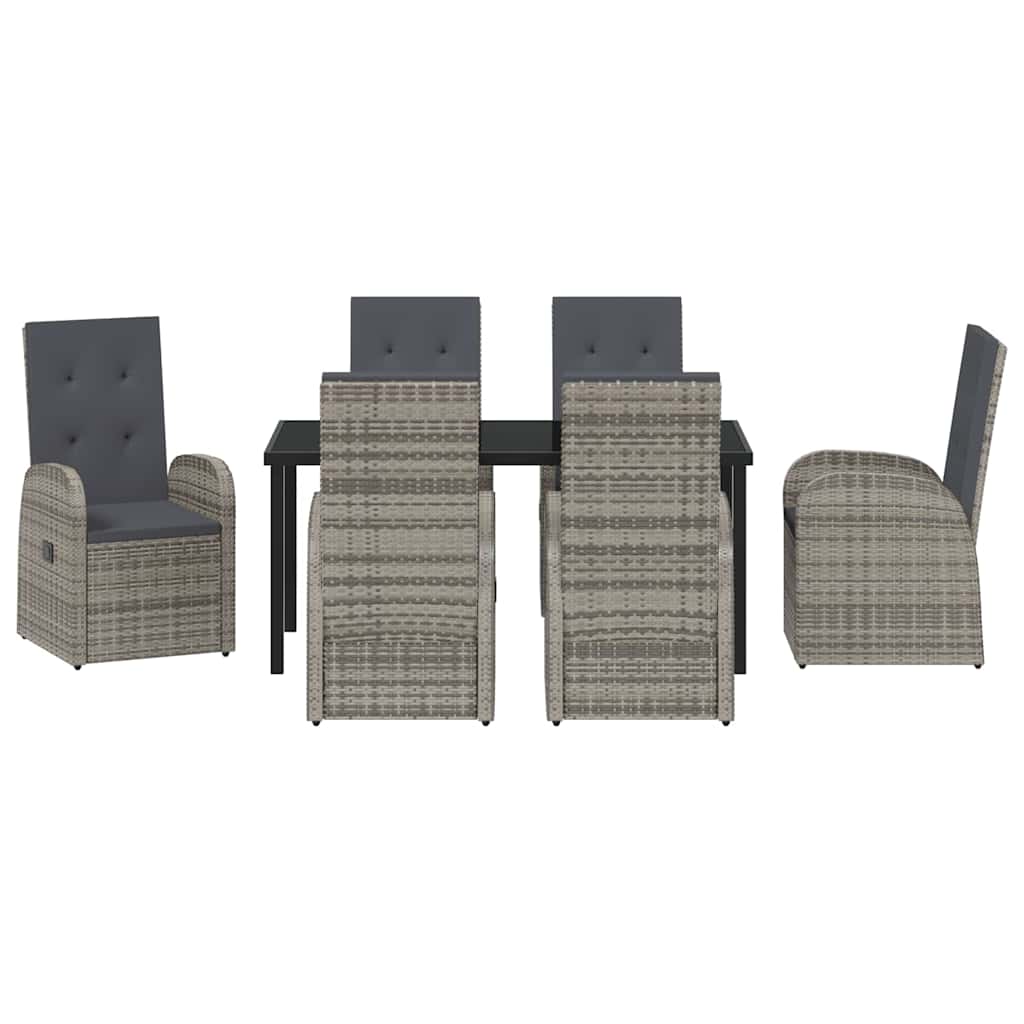 Garden Dining Set with Cushion 7 pcs Grey Poly Rattan