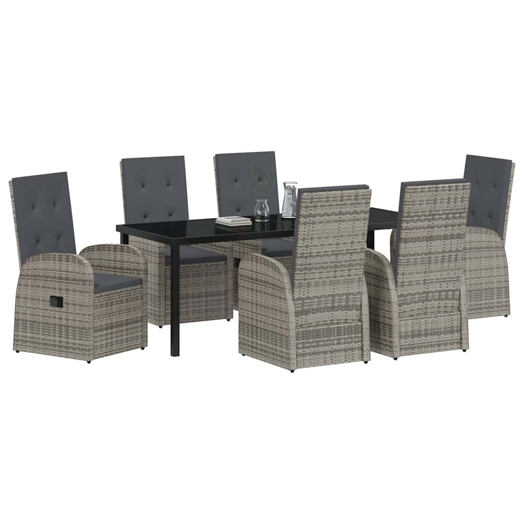 Garden Dining Set with Cushion 7 pcs Grey Poly Rattan
