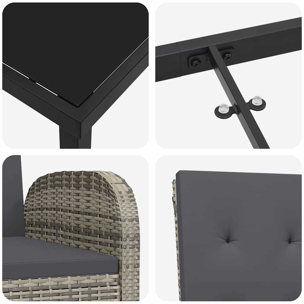 Garden Dining Set with Cushion 9 pcs Grey Poly Rattan