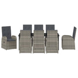 Garden Dining Set with Cushion 9 pcs Grey Poly Rattan