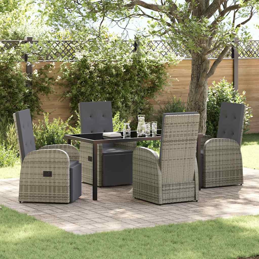 Garden Dining Set with Cushion 5 pcs Grey Poly Rattan