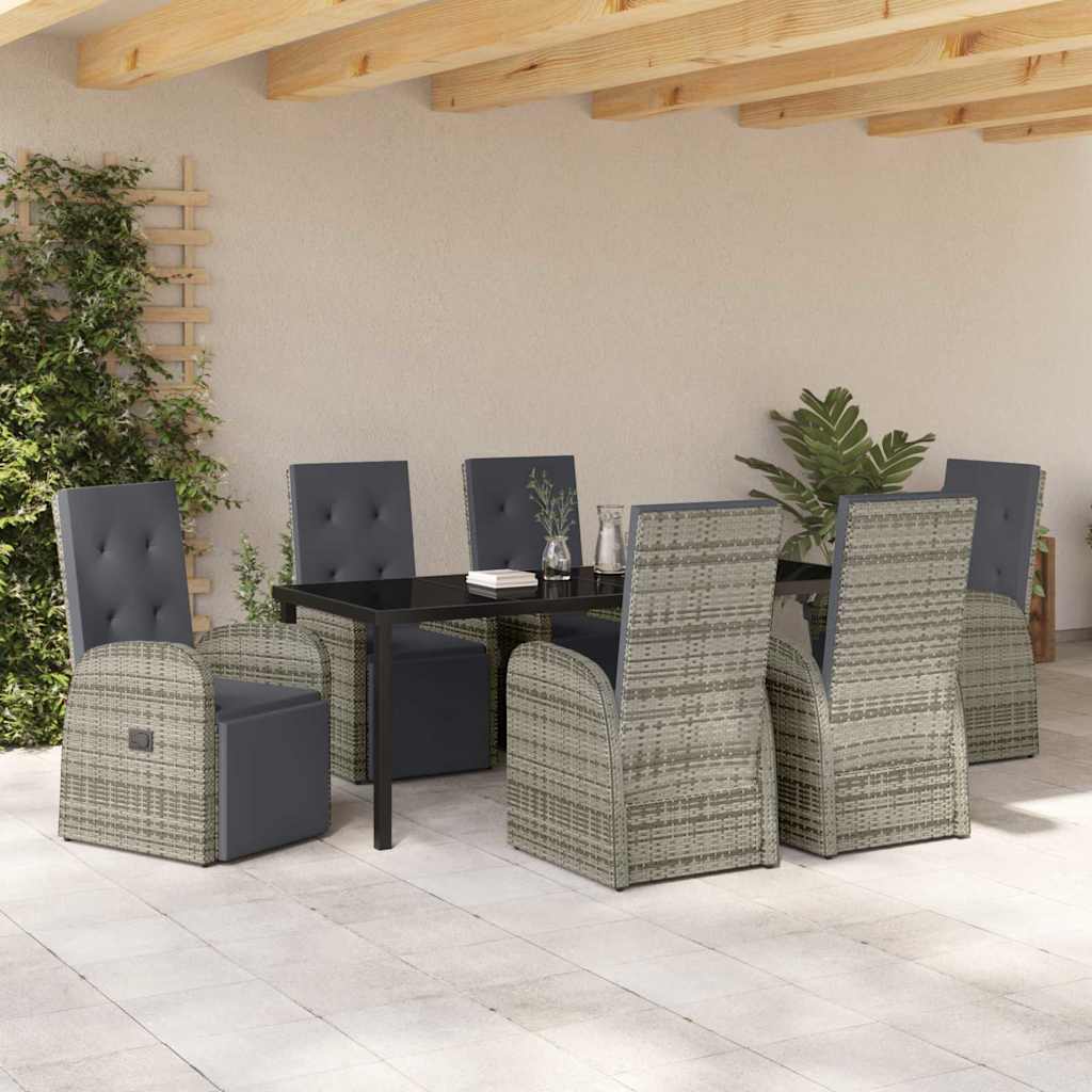 Garden Dining Set with Cushion 7 pcs Grey Poly Rattan