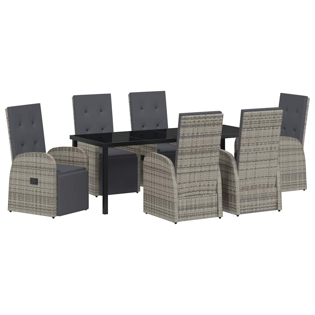 Garden Dining Set with Cushion 7 pcs Grey Poly Rattan