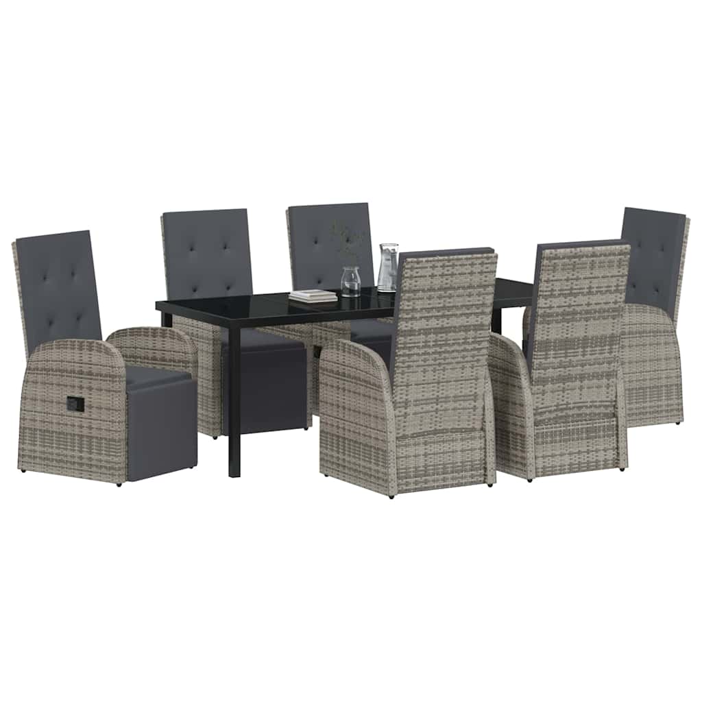 Garden Dining Set with Cushion 7 pcs Grey Poly Rattan