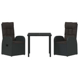 Garden Dining Set with Cushion 3 pcs Black Poly rattan