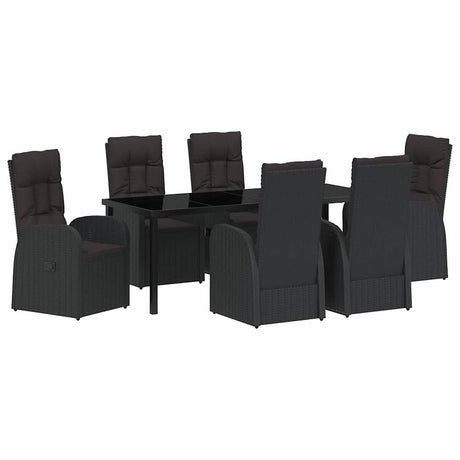 Garden Dining Set with Cushion 7 pcs Black Poly Rattan