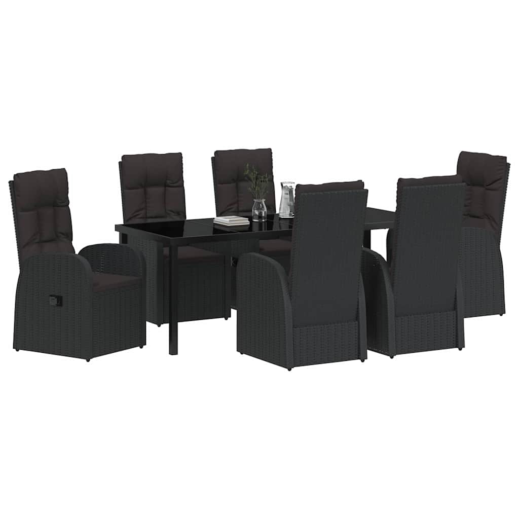 Garden Dining Set with Cushion 7 pcs Black Poly Rattan