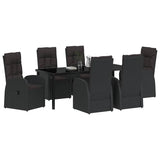 Garden Dining Set with Cushion 7 pcs Black Poly Rattan