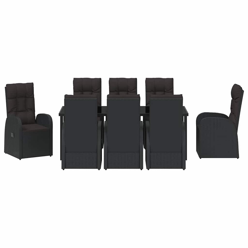 Garden Dining Set with Cushion 9 pcs Black Poly Rattan