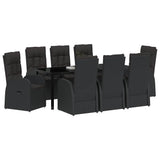 Garden Dining Set with Cushion 9 pcs Black Poly Rattan