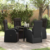 Garden Dining Set with Cushion 5 pcs Black Poly rattan