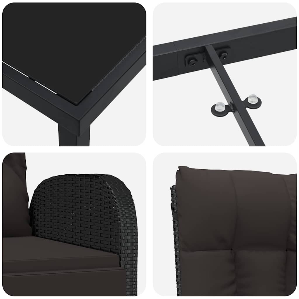 Garden Dining Set with Cushion 7 pcs Black Poly Rattan