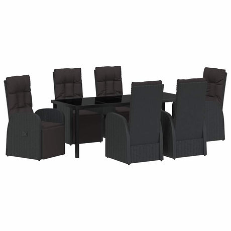 Garden Dining Set with Cushion 7 pcs Black Poly Rattan