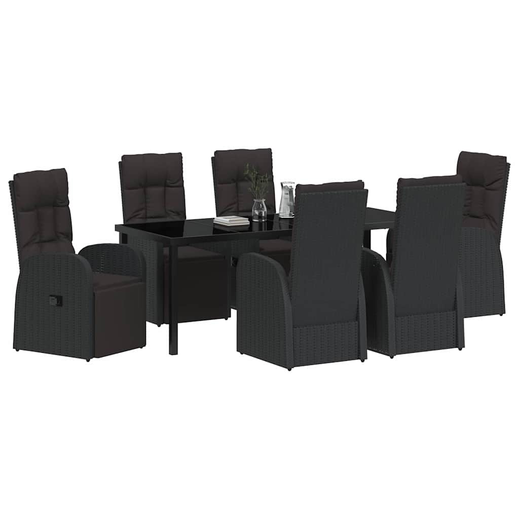 Garden Dining Set with Cushion 7 pcs Black Poly Rattan