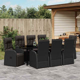 Garden Dining Set with Cushion 9 pcs Black Poly Rattan