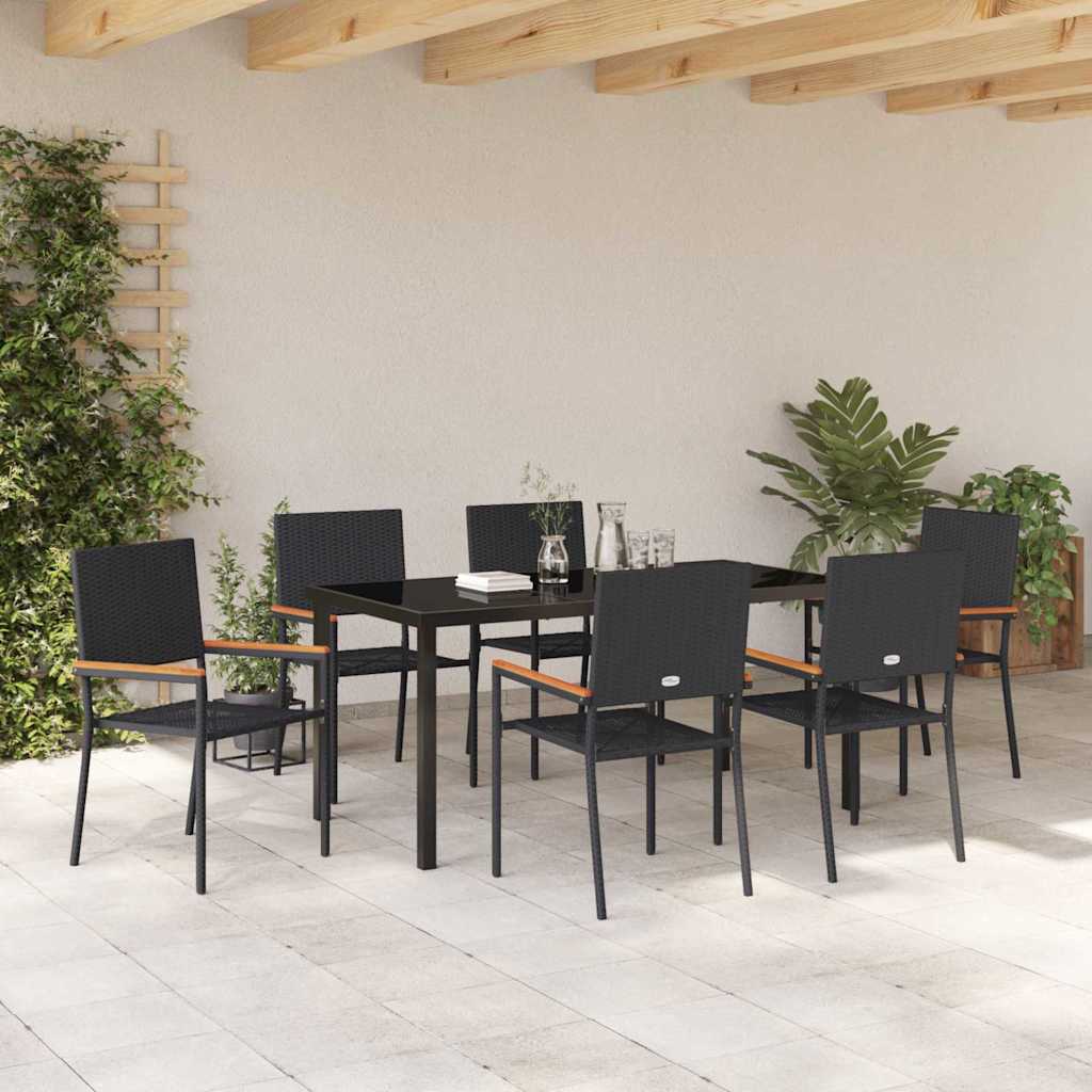 Garden Dining Set 7 pcs Black Poly rattan
