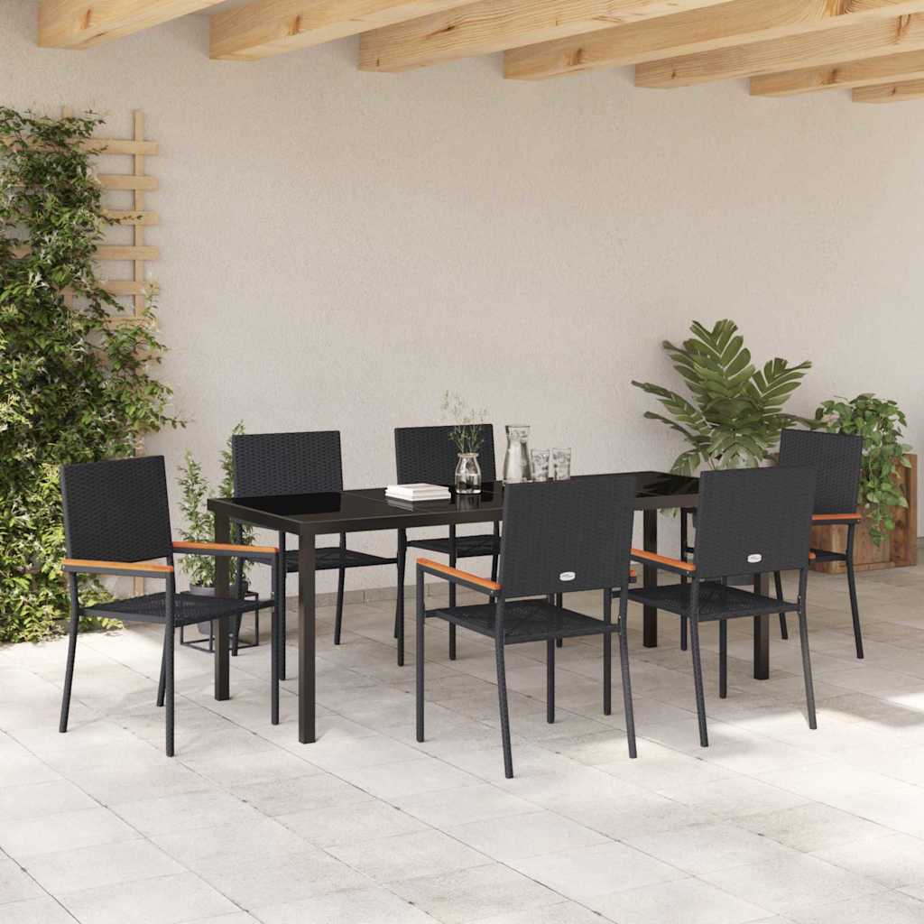 Garden Dining Set with Cushion 7 pcs Black Poly Rattan