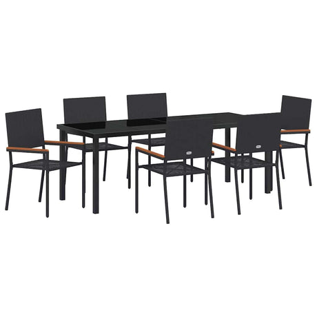 Garden Dining Set with Cushion 7 pcs Black Poly Rattan