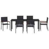 Garden Dining Set with Cushion 7 pcs Black Poly Rattan