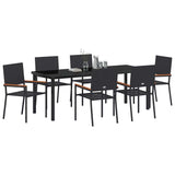 Garden Dining Set with Cushion 7 pcs Black Poly Rattan