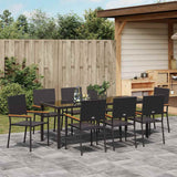 Garden Dining Set with Cushion 9 pcs Black Poly Rattan
