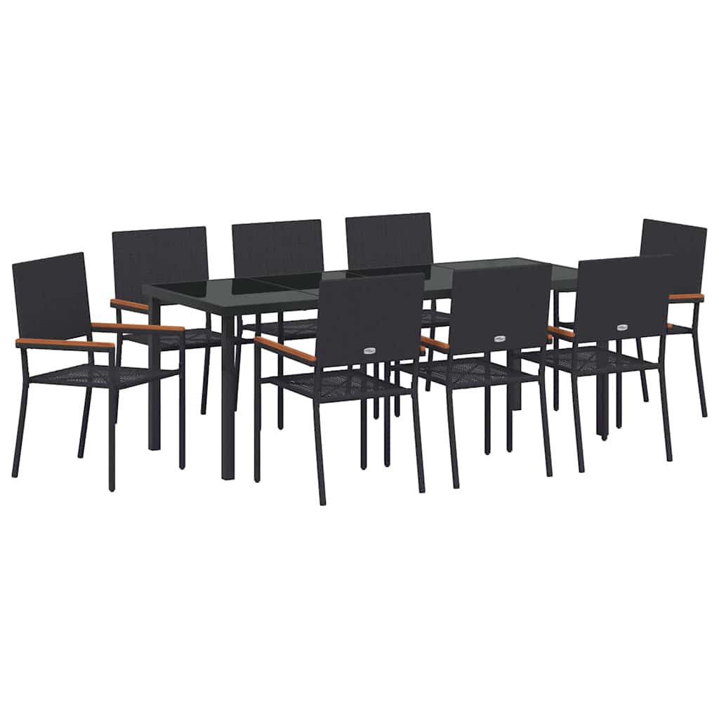 Garden Dining Set with Cushion 9 pcs Black Poly Rattan