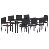 Garden Dining Set with Cushion 9 pcs Black Poly Rattan