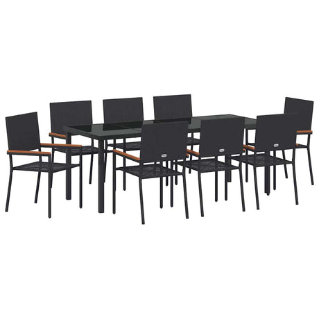 Garden Dining Set with Cushion 9 pcs Black Poly Rattan