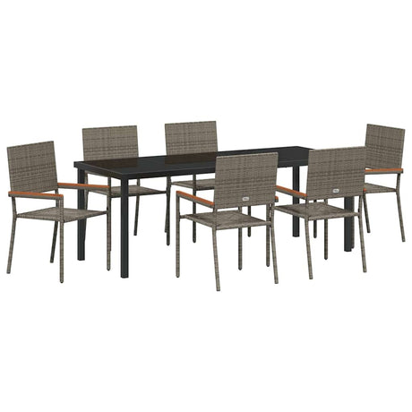 Garden Dining Set with Cushion 7 pcs Grey Poly Rattan