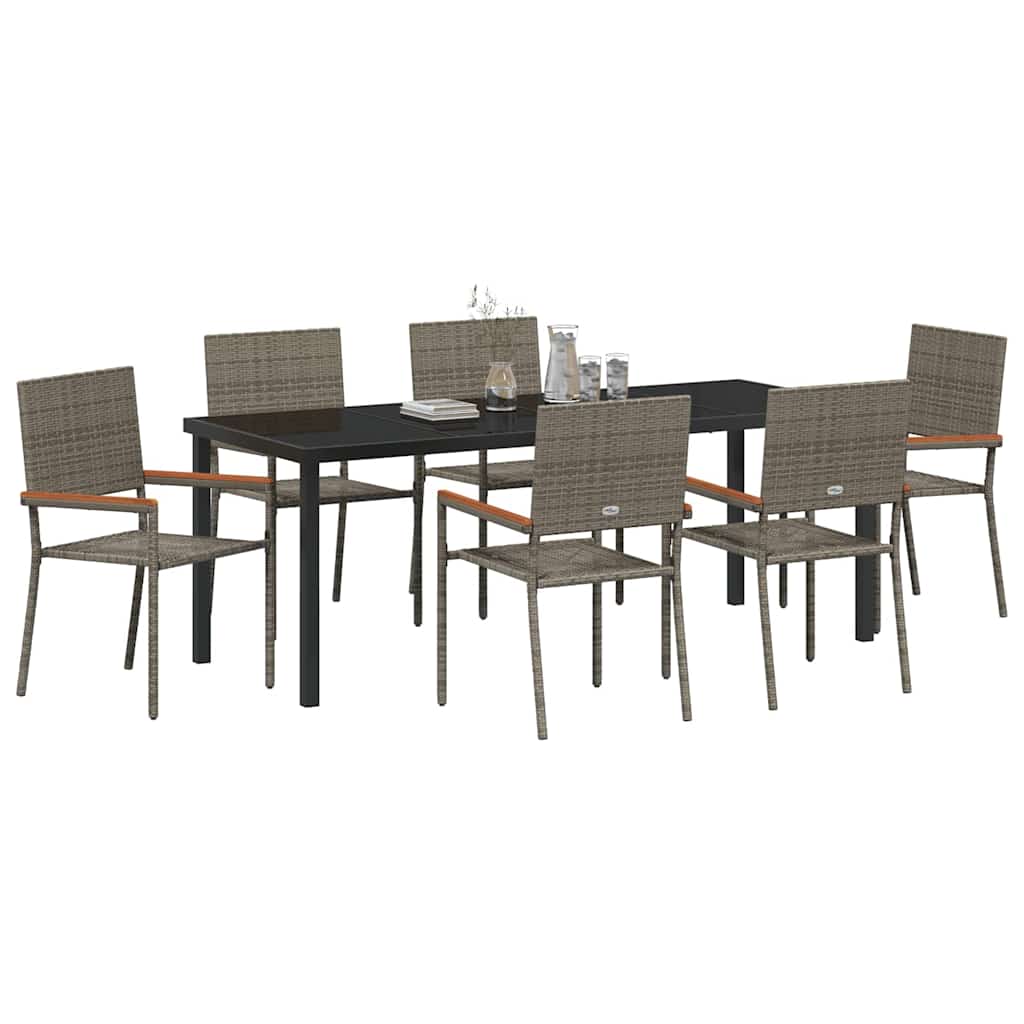 Garden Dining Set with Cushion 7 pcs Grey Poly Rattan
