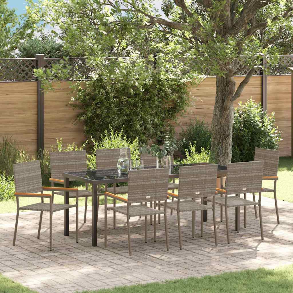 Garden Dining Set with Cushion 9 pcs Grey Poly Rattan