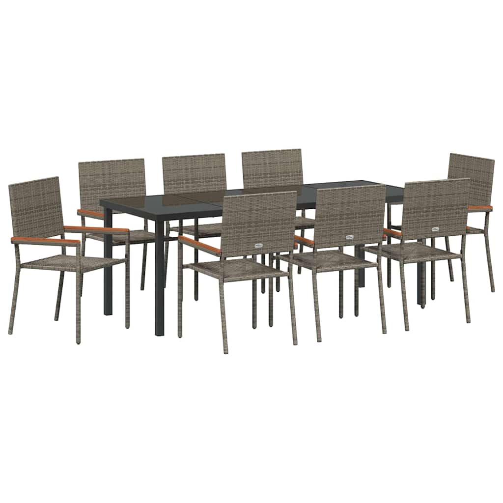 Garden Dining Set with Cushion 9 pcs Grey Poly Rattan